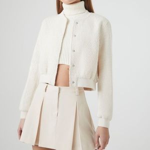 Cream Tweed bomber jacket coat